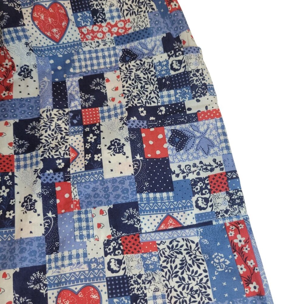 Vtg 80s Anthony Richards Patchwork House Dress Mumu L Red White Blue Heart Short - Picture 9 of 12